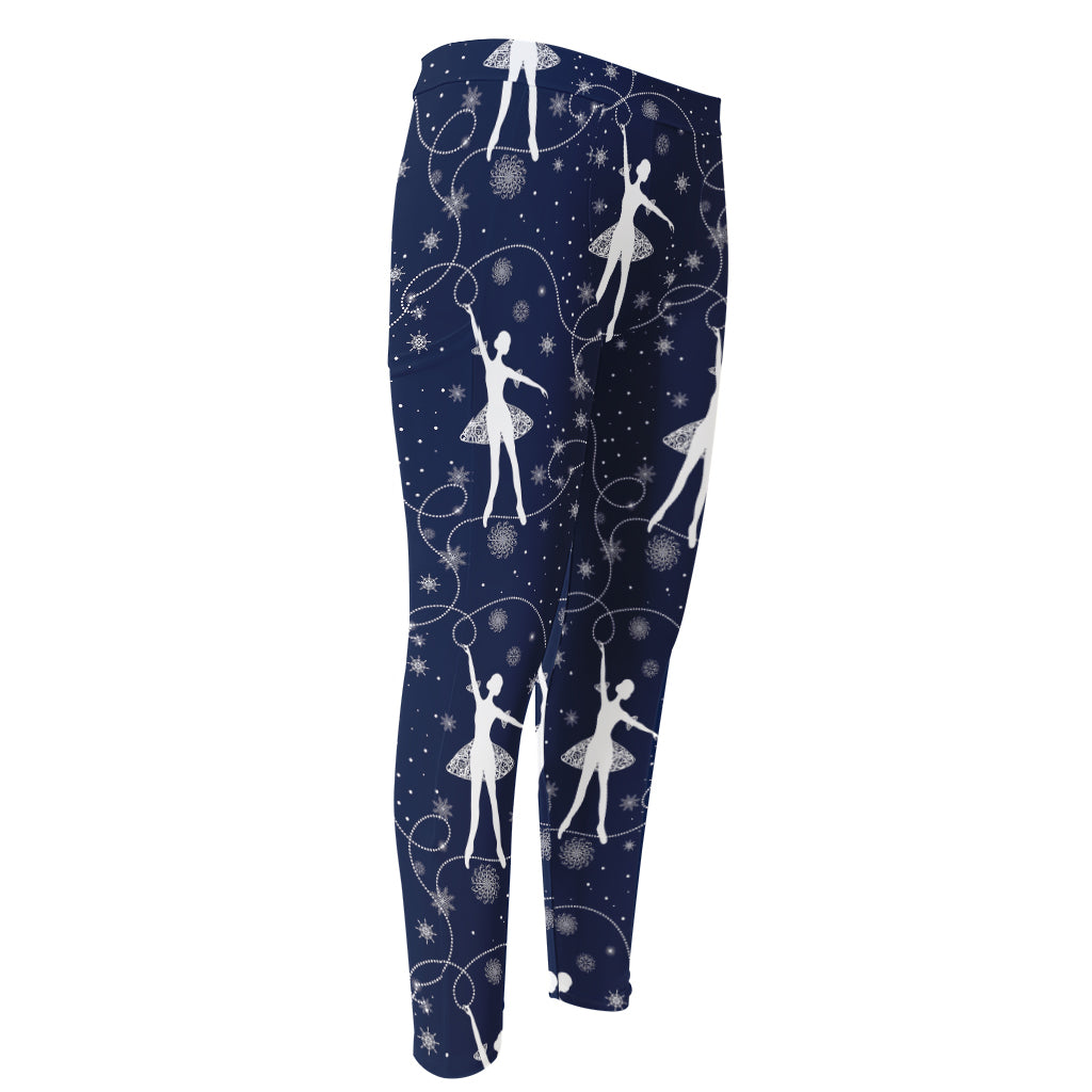 Snowflake Ballet Pattern Print Men's Compression Pants