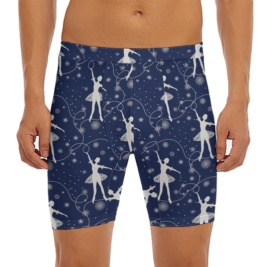 Snowflake Ballet Pattern Print Men's Long Boxer Briefs