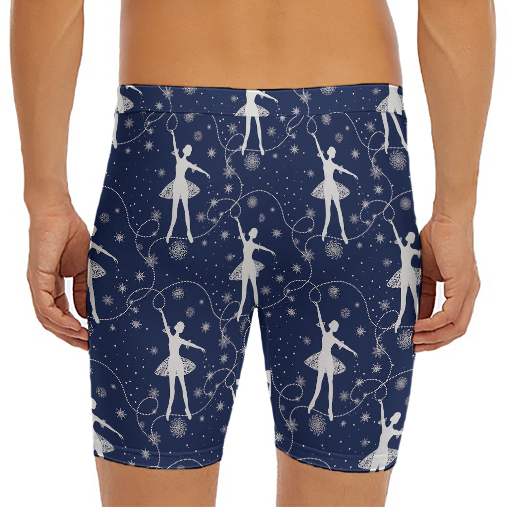 Snowflake Ballet Pattern Print Men's Long Boxer Briefs