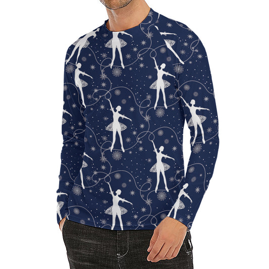 Snowflake Ballet Pattern Print Men's Long Sleeve Rash Guard