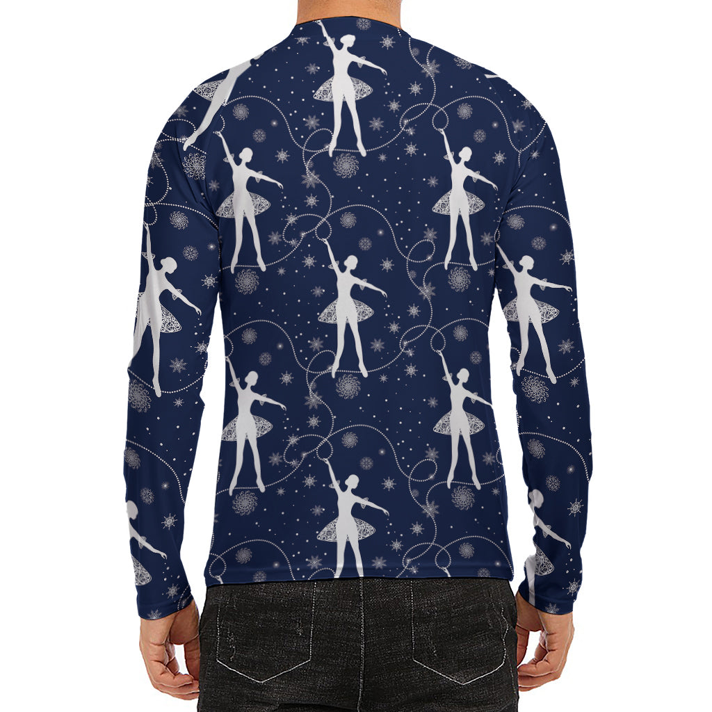 Snowflake Ballet Pattern Print Men's Long Sleeve Rash Guard