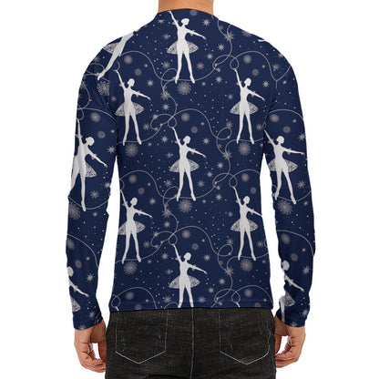 Snowflake Ballet Pattern Print Men's Long Sleeve Rash Guard
