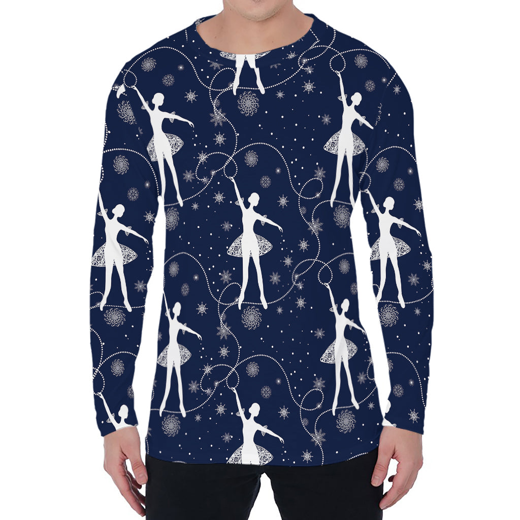 Snowflake Ballet Pattern Print Men's Long Sleeve T-Shirt