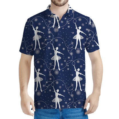 Snowflake Ballet Pattern Print Men's Polo Shirt