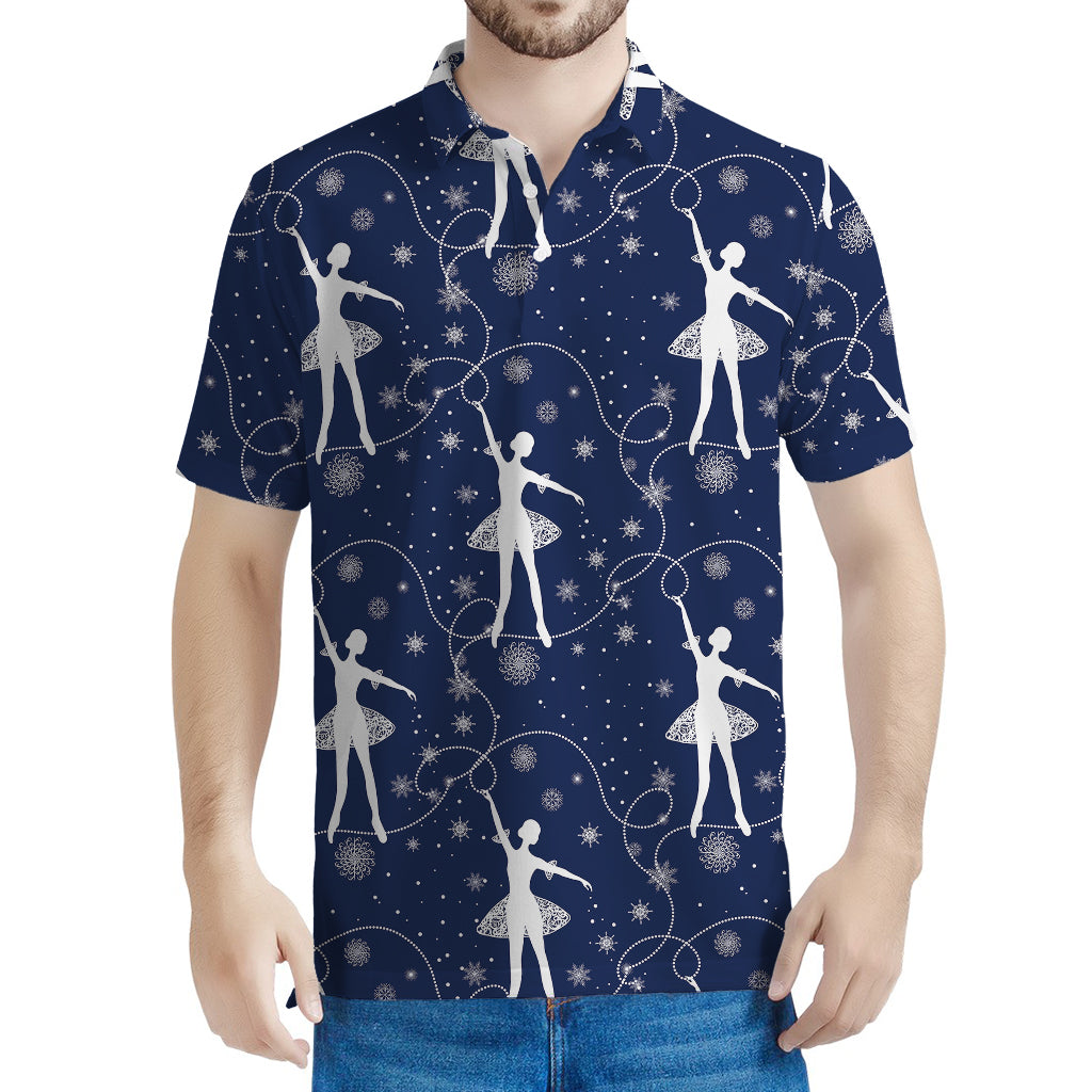 Snowflake Ballet Pattern Print Men's Polo Shirt