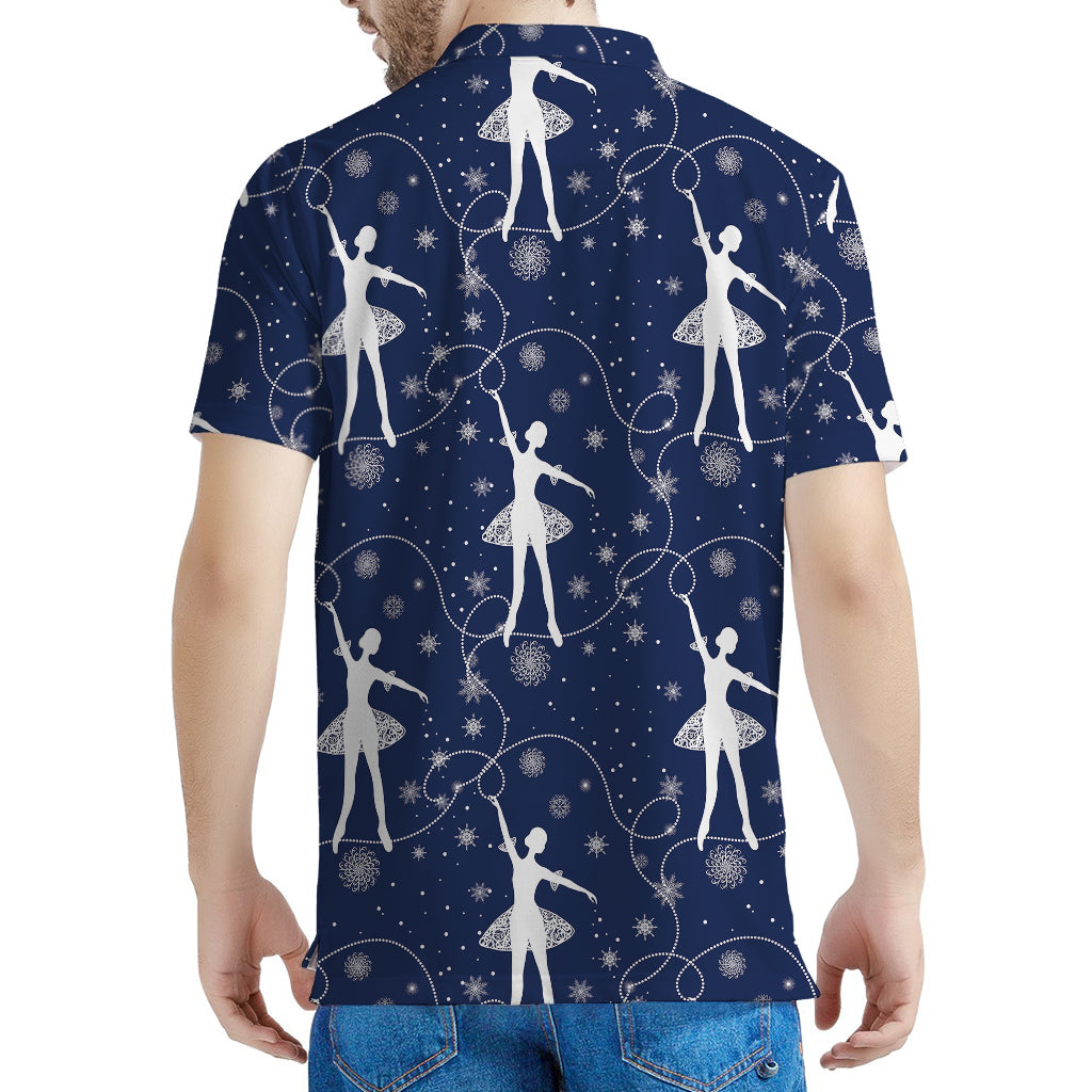 Snowflake Ballet Pattern Print Men's Polo Shirt