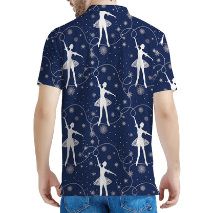 Snowflake Ballet Pattern Print Men's Polo Shirt