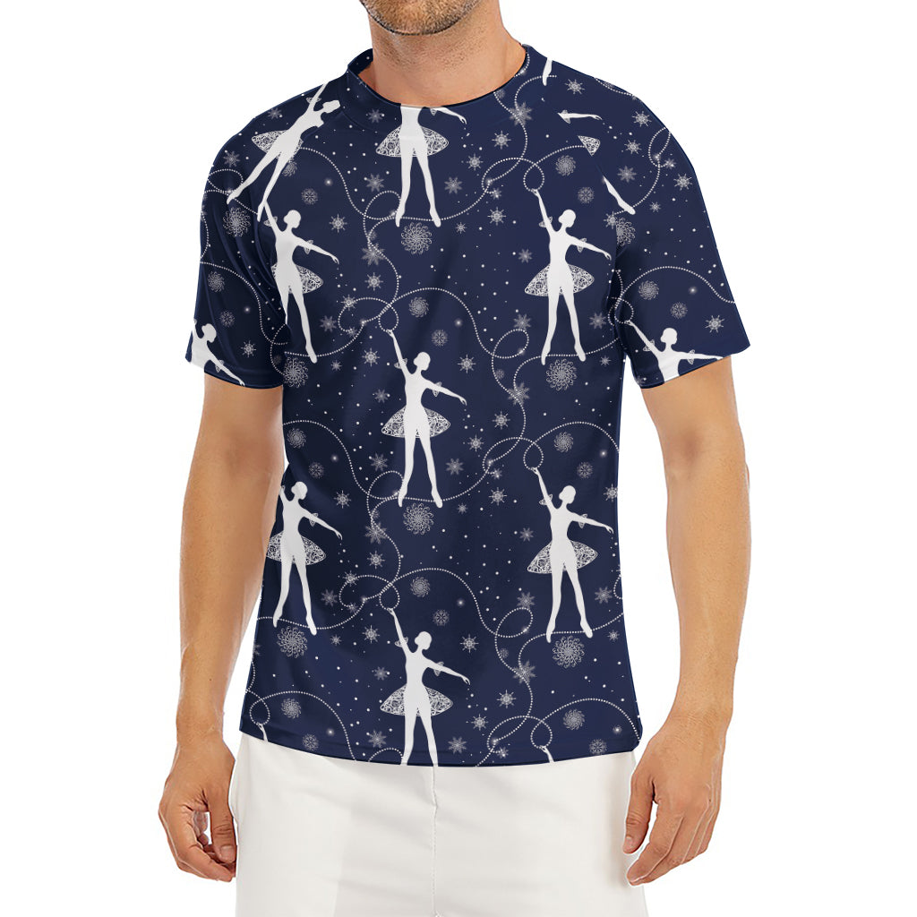 Snowflake Ballet Pattern Print Men's Short Sleeve Rash Guard