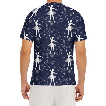 Snowflake Ballet Pattern Print Men's Short Sleeve Rash Guard