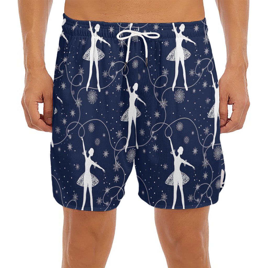 Snowflake Ballet Pattern Print Men's Split Running Shorts