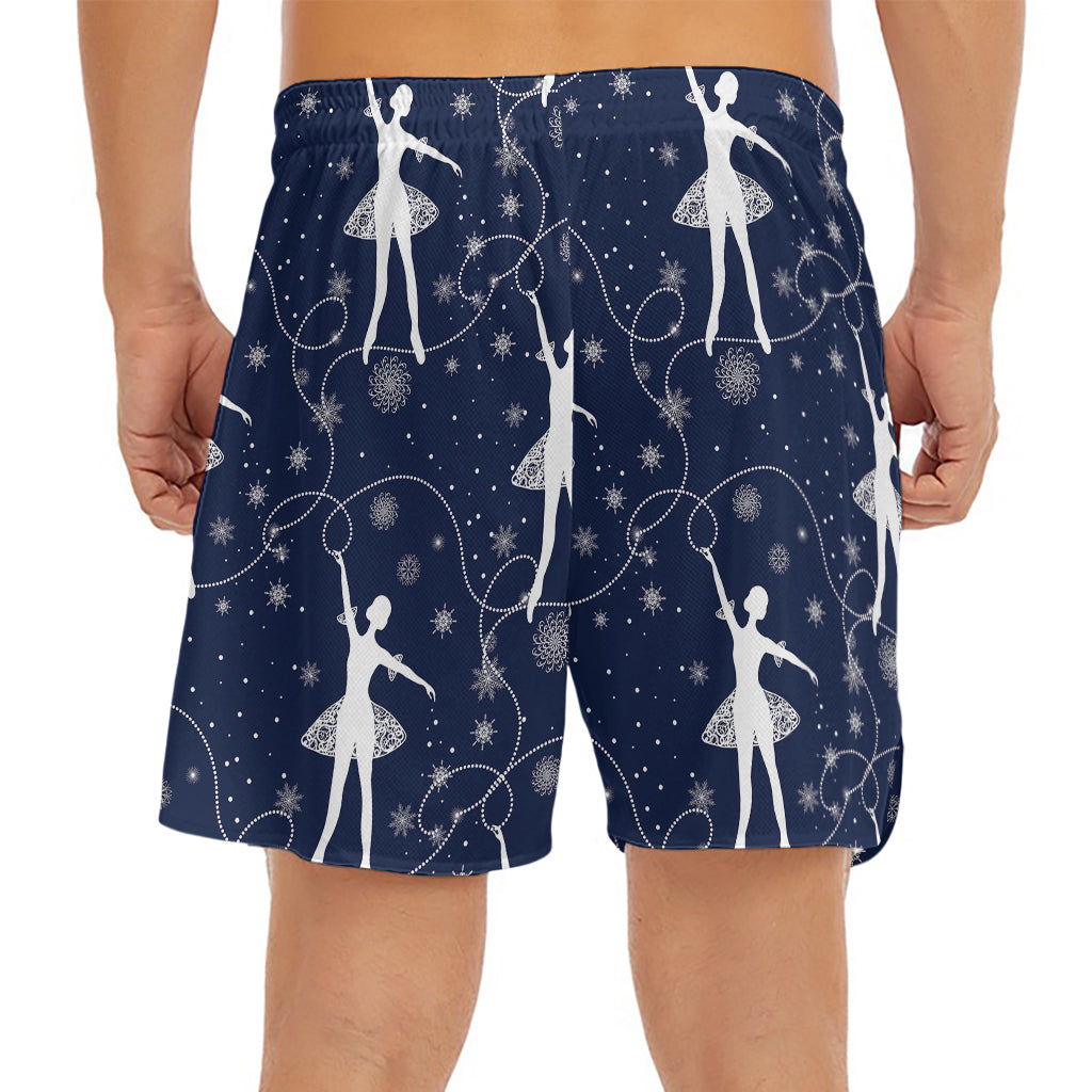 Snowflake Ballet Pattern Print Men's Split Running Shorts