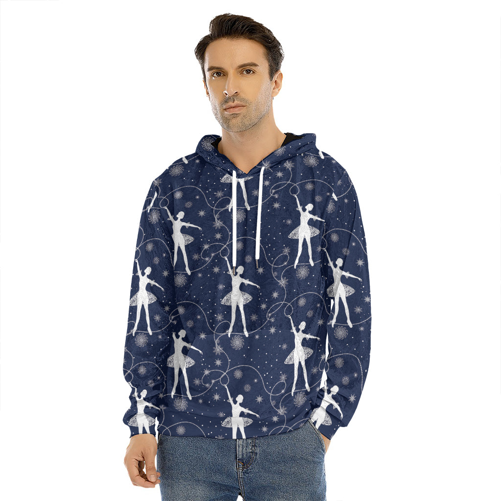 Snowflake Ballet Pattern Print Men's Velvet Pullover Hoodie