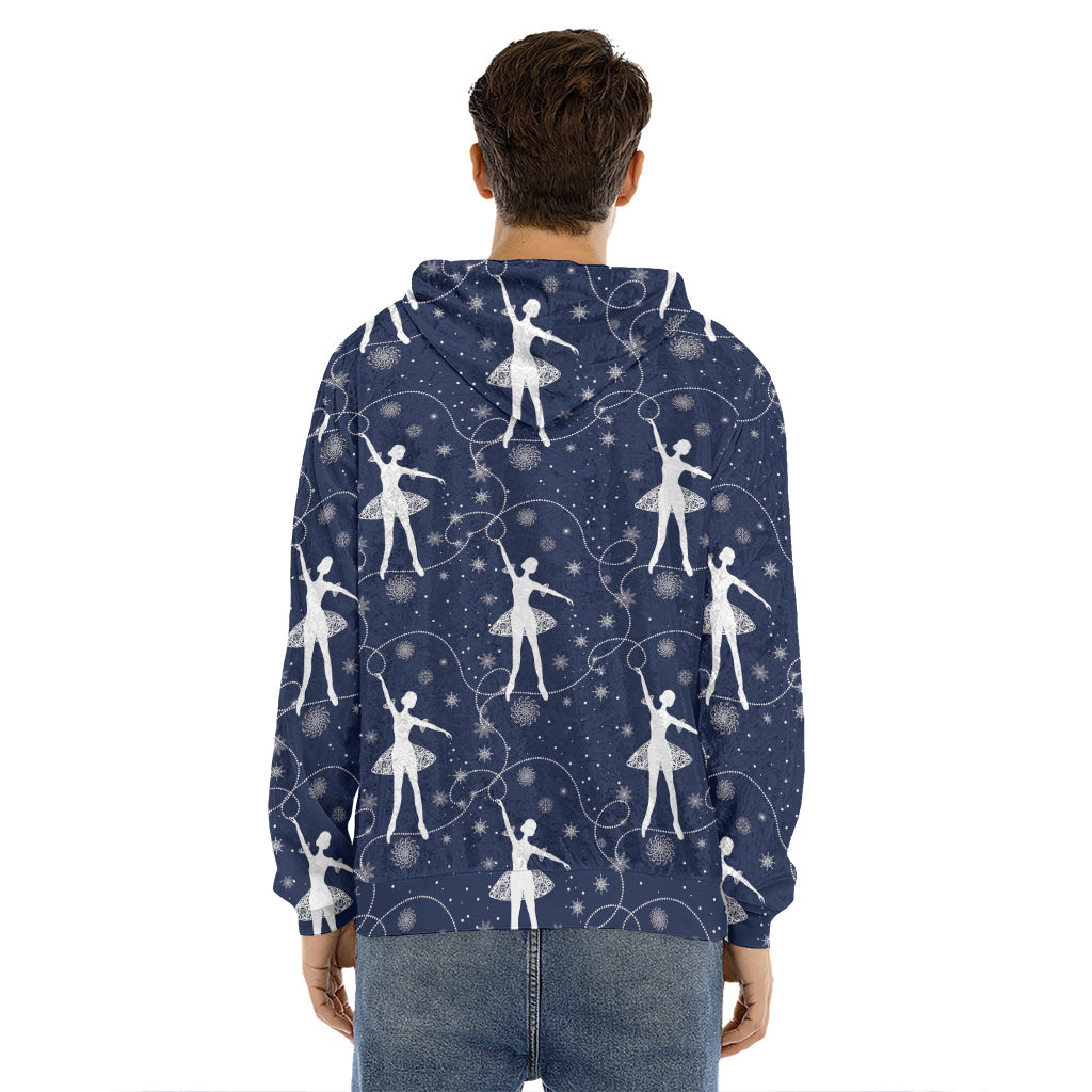 Snowflake Ballet Pattern Print Men's Velvet Pullover Hoodie