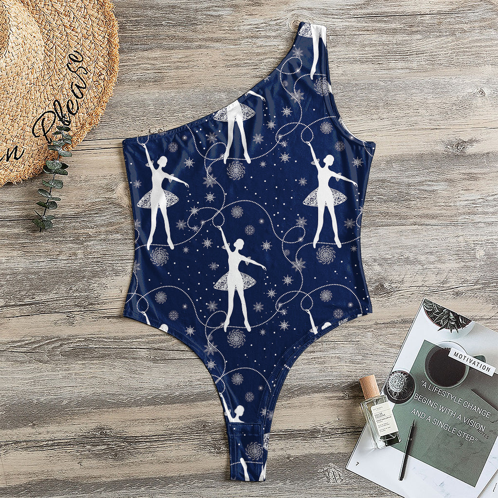 Snowflake Ballet Pattern Print One Shoulder Bodysuit