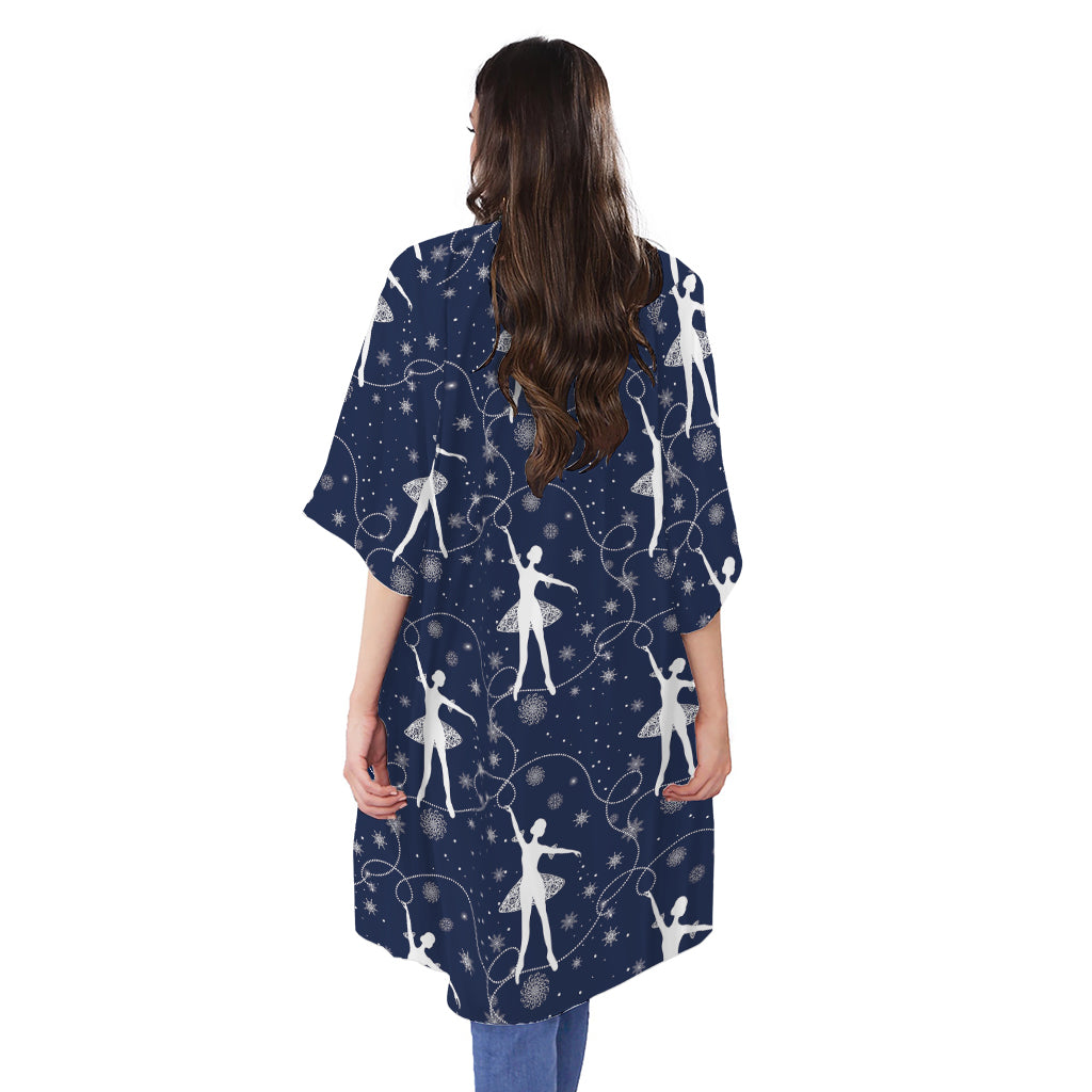 Snowflake Ballet Pattern Print Open Front Beach Cover Up