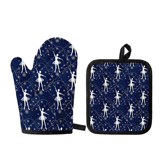 Snowflake Ballet Pattern Print Oven Mitt And Pot Holder Set