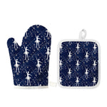 Snowflake Ballet Pattern Print Oven Mitt And Pot Holder Set