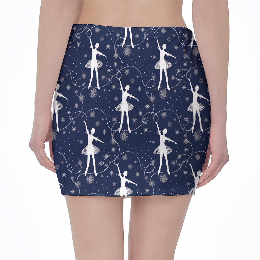 Snowflake Ballet Pattern Print Pencil Mini Skirt