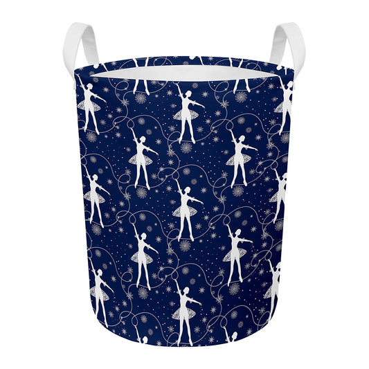 Snowflake Ballet Pattern Print Round Laundry Basket