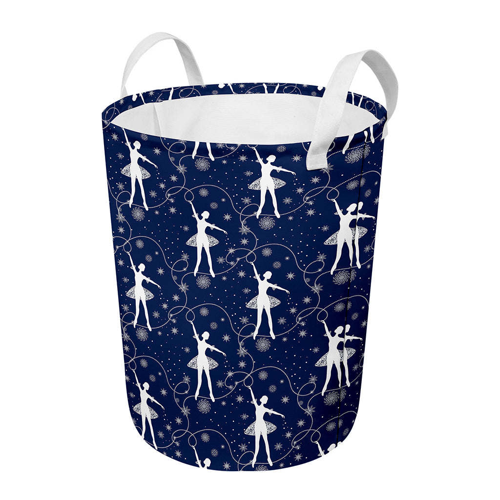 Snowflake Ballet Pattern Print Round Laundry Basket