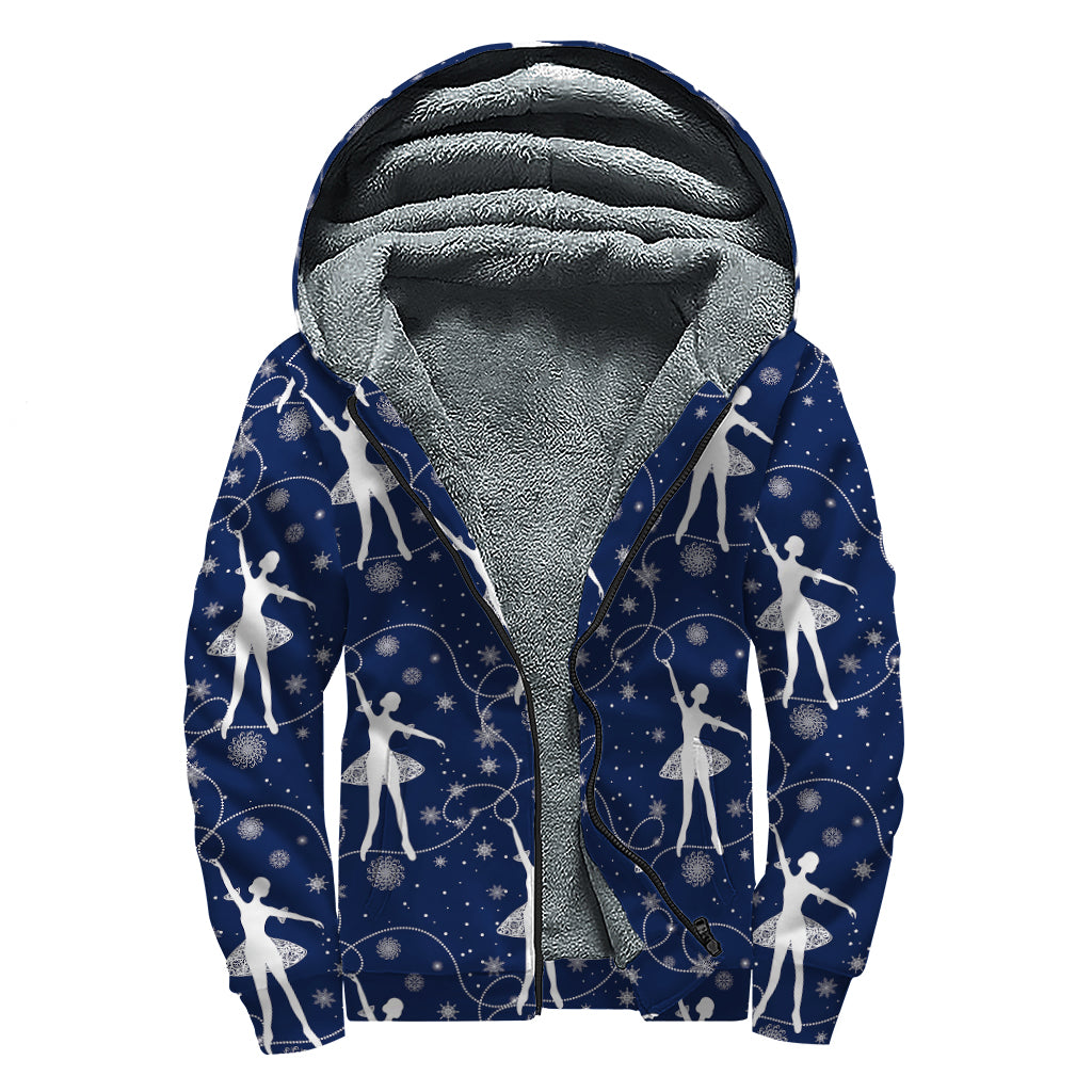 Snowflake Ballet Pattern Print Sherpa Lined Zip Up Hoodie