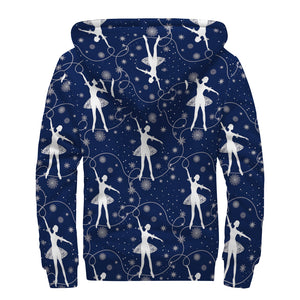 Snowflake Ballet Pattern Print Sherpa Lined Zip Up Hoodie