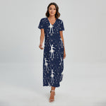 Snowflake Ballet Pattern Print Short Sleeve Maxi Dress