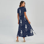Snowflake Ballet Pattern Print Short Sleeve Maxi Dress