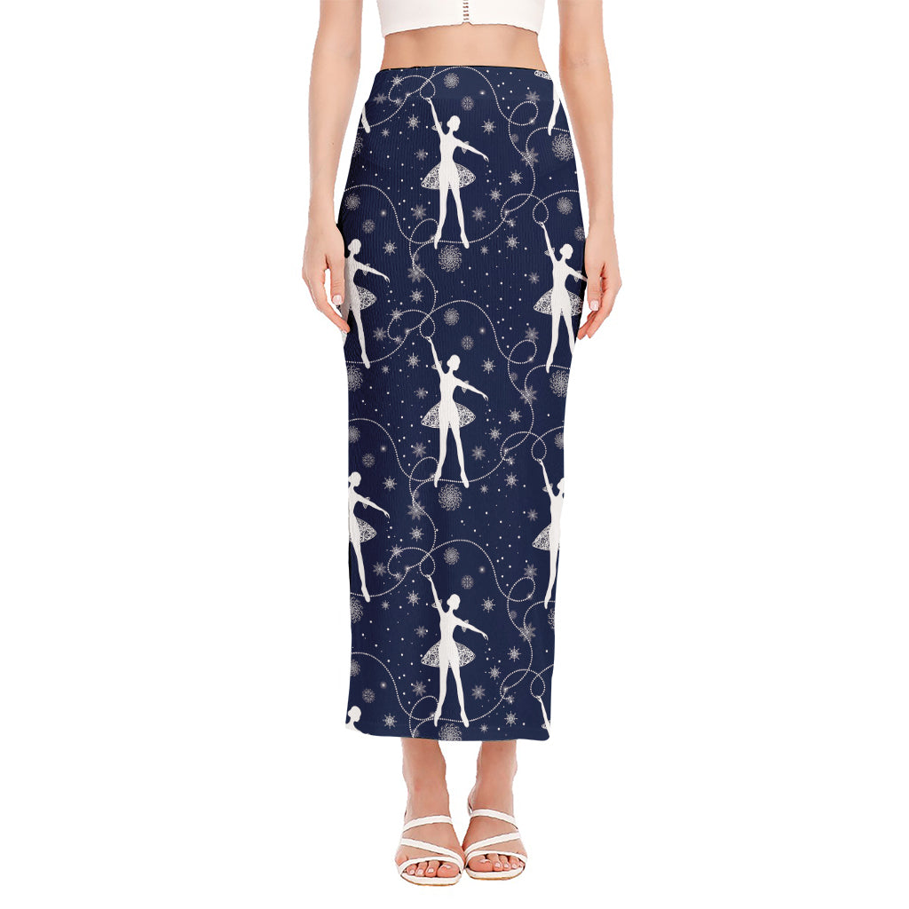 Snowflake Ballet Pattern Print Side Slit Maxi Skirt