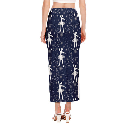 Snowflake Ballet Pattern Print Side Slit Maxi Skirt