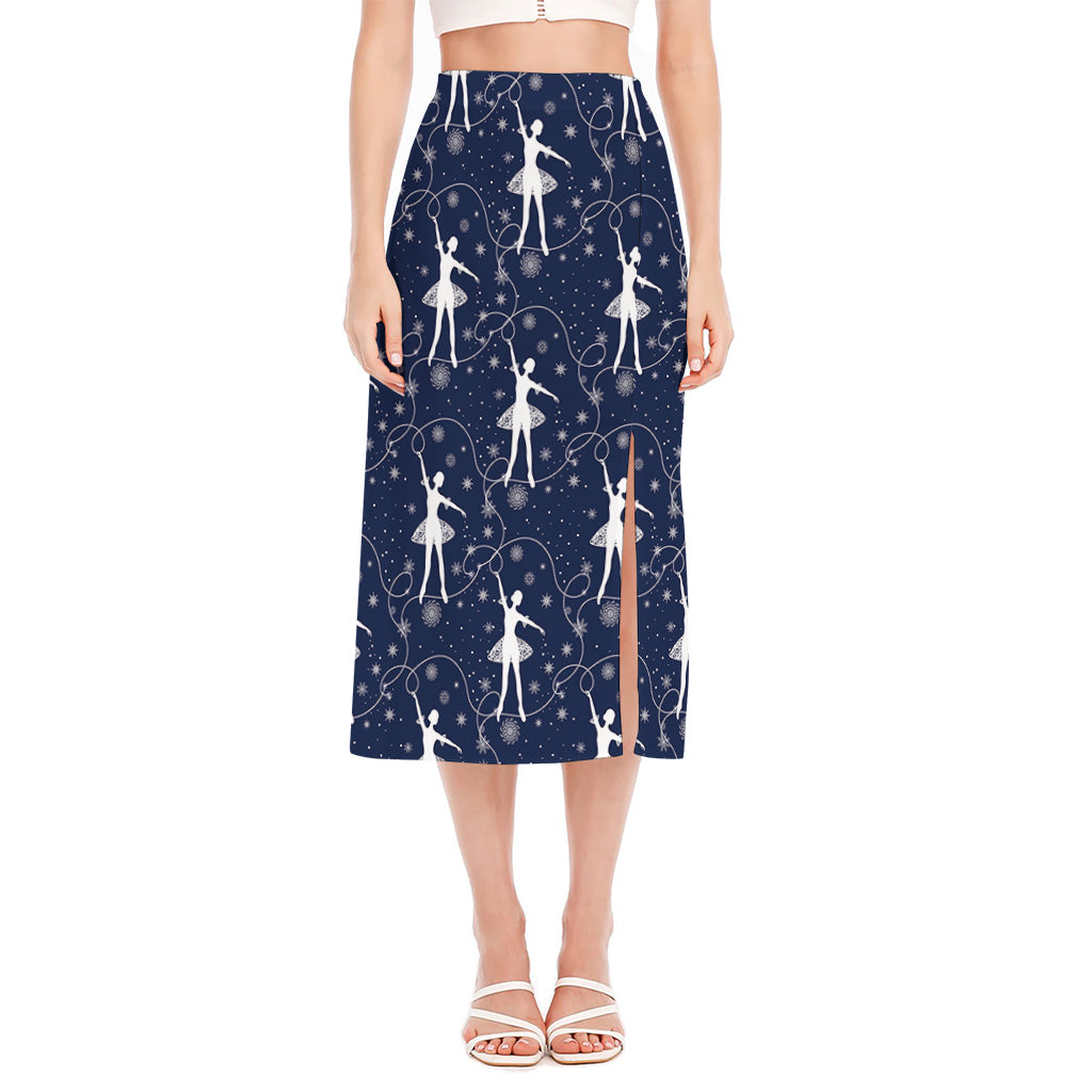 Snowflake Ballet Pattern Print Side Slit Midi Skirt