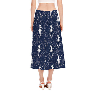 Snowflake Ballet Pattern Print Side Slit Midi Skirt