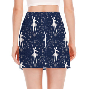 Snowflake Ballet Pattern Print Side Slit Mini Skirt