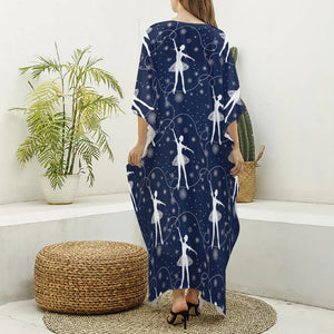 Snowflake Ballet Pattern Print Silk V-Neck Kaftan Dress