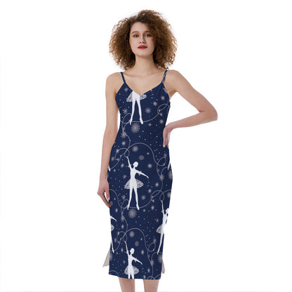 Snowflake Ballet Pattern Print Slim Fit Midi Cami Dress