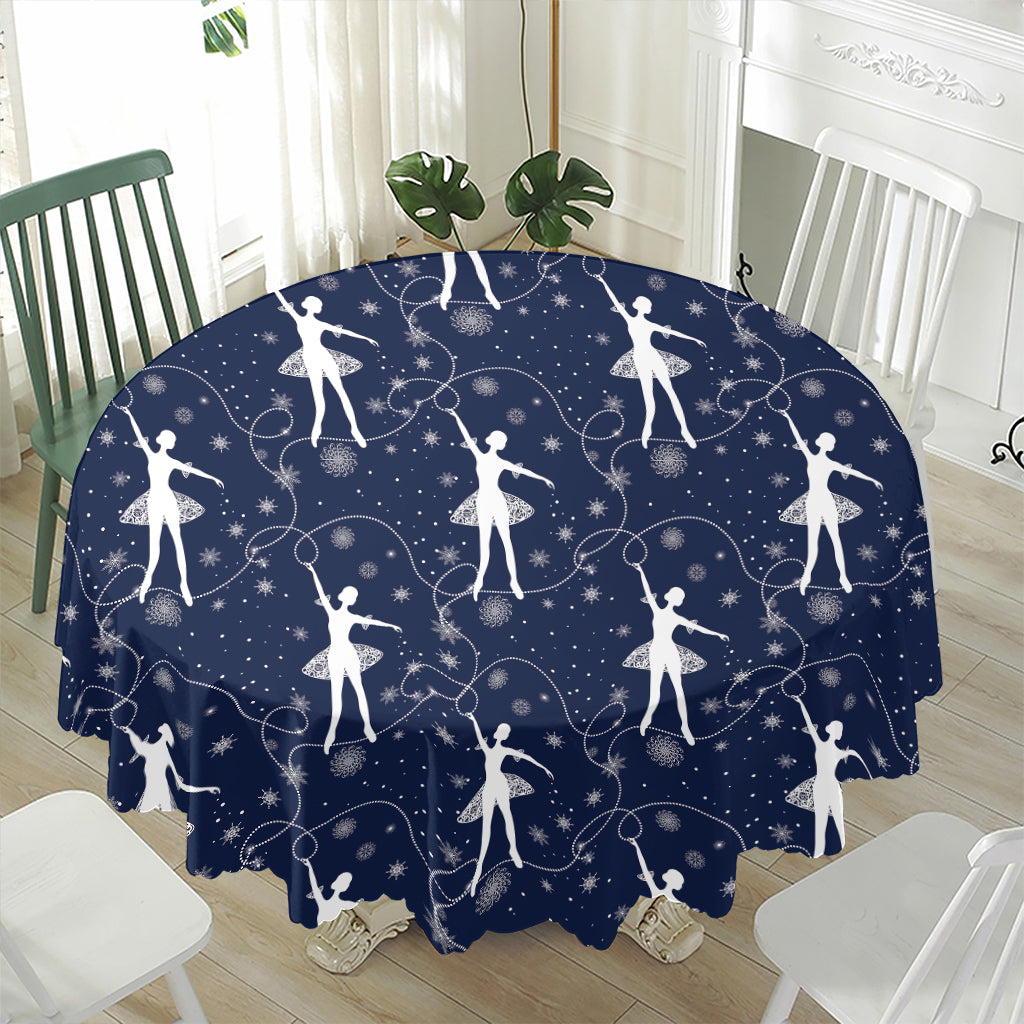 Snowflake Ballet Pattern Print Waterproof Round Tablecloth