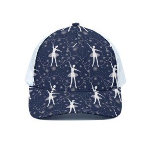 Snowflake Ballet Pattern Print White Mesh Trucker Cap