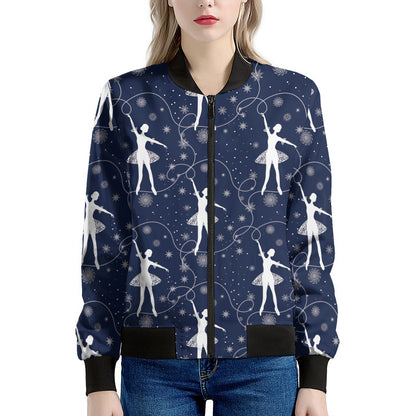 Snowflake Ballet Pattern Print Women's Bomber Jacket