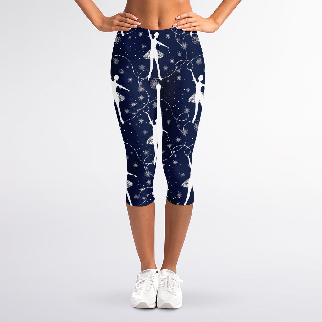 Snowflake Ballet Pattern Print Women's Capri Leggings