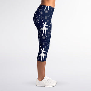 Snowflake Ballet Pattern Print Women's Capri Leggings