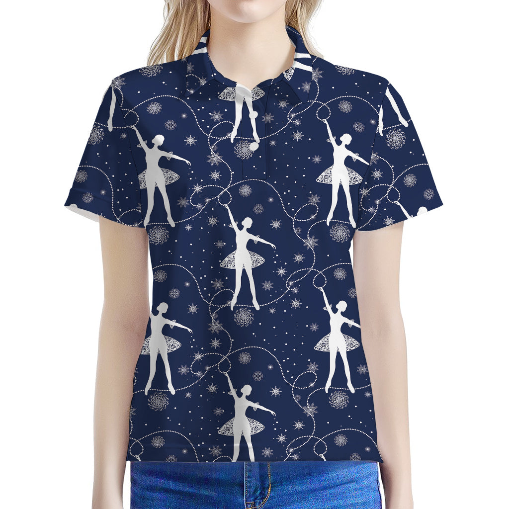 Snowflake Ballet Pattern Print Women's Polo Shirt