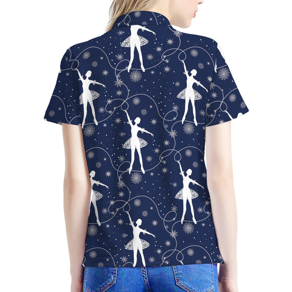 Snowflake Ballet Pattern Print Women's Polo Shirt