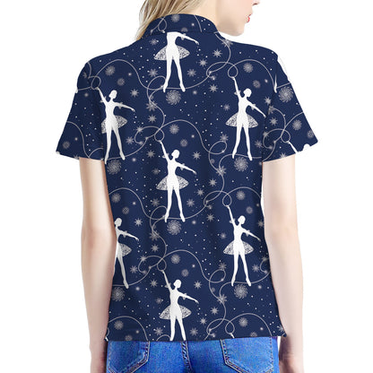 Snowflake Ballet Pattern Print Women's Polo Shirt