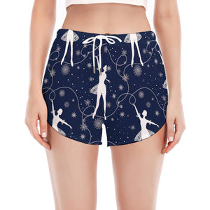 Snowflake Ballet Pattern Print Women's Split Running Shorts