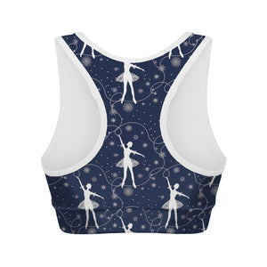 Snowflake Ballet Pattern Print Women's Sports Bra