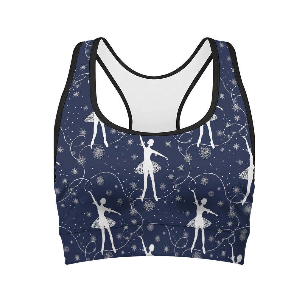 Snowflake Ballet Pattern Print Women's Sports Bra