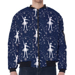 Snowflake Ballet Pattern Print Zip Sleeve Bomber Jacket