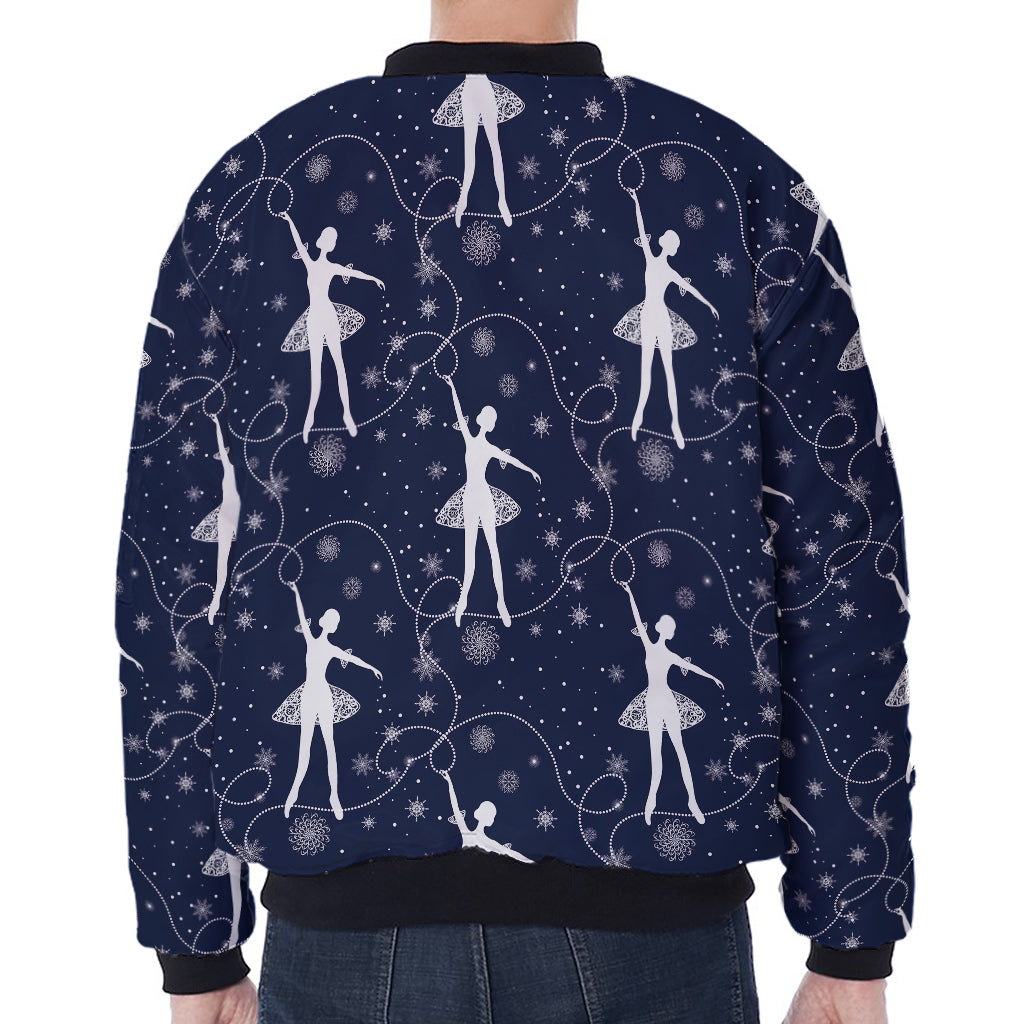 Snowflake Ballet Pattern Print Zip Sleeve Bomber Jacket