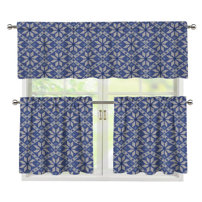 Snowflakes Knitted Pattern Print 3 Piece Kitchen Curtains