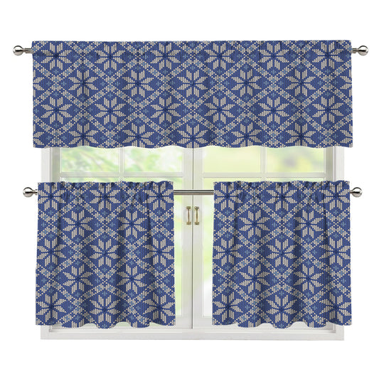 Snowflakes Knitted Pattern Print 3 Piece Kitchen Curtains